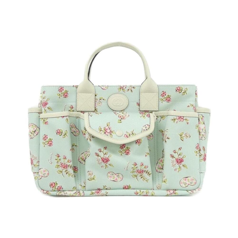 Gucci Floral Flower Print Canvas Tote Bag light blue